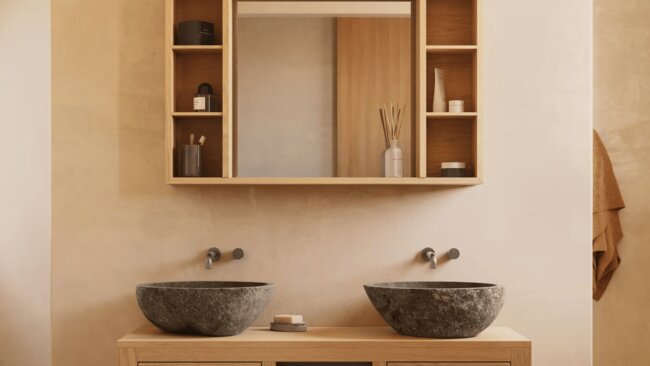 wall mounted cabinet in bathroom