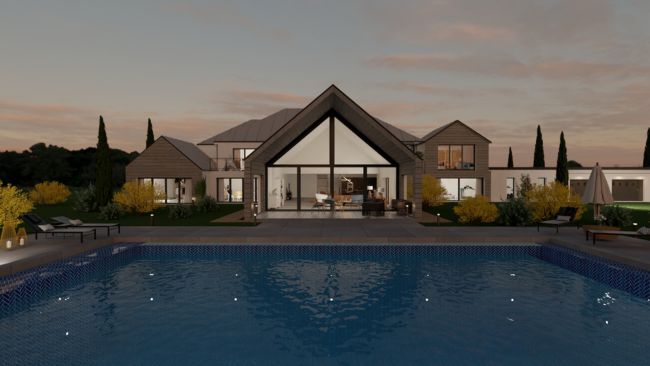 Renderização 3D de uma casa moderna gerada com o Cedreo