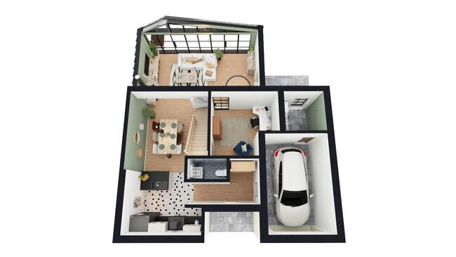 plan 3D d'une maison avec extension créé avec Cedreo