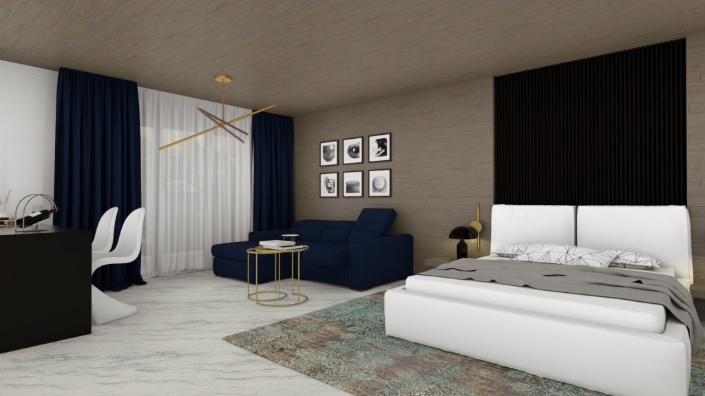 Hotel bedroom 3D rendering