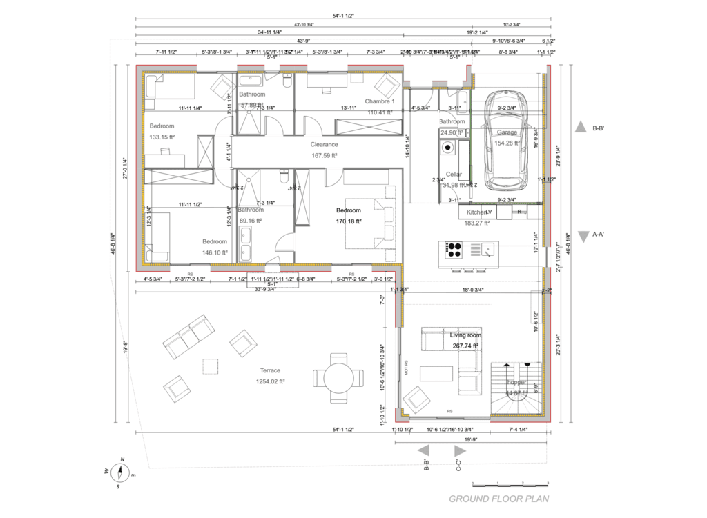2D floor plan of a house with addition