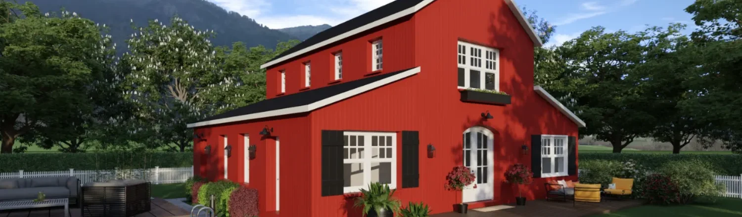 3D render of a barndominium house designed with Cedreo