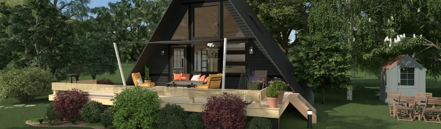 3D render of a tniy house designed by Cedreo