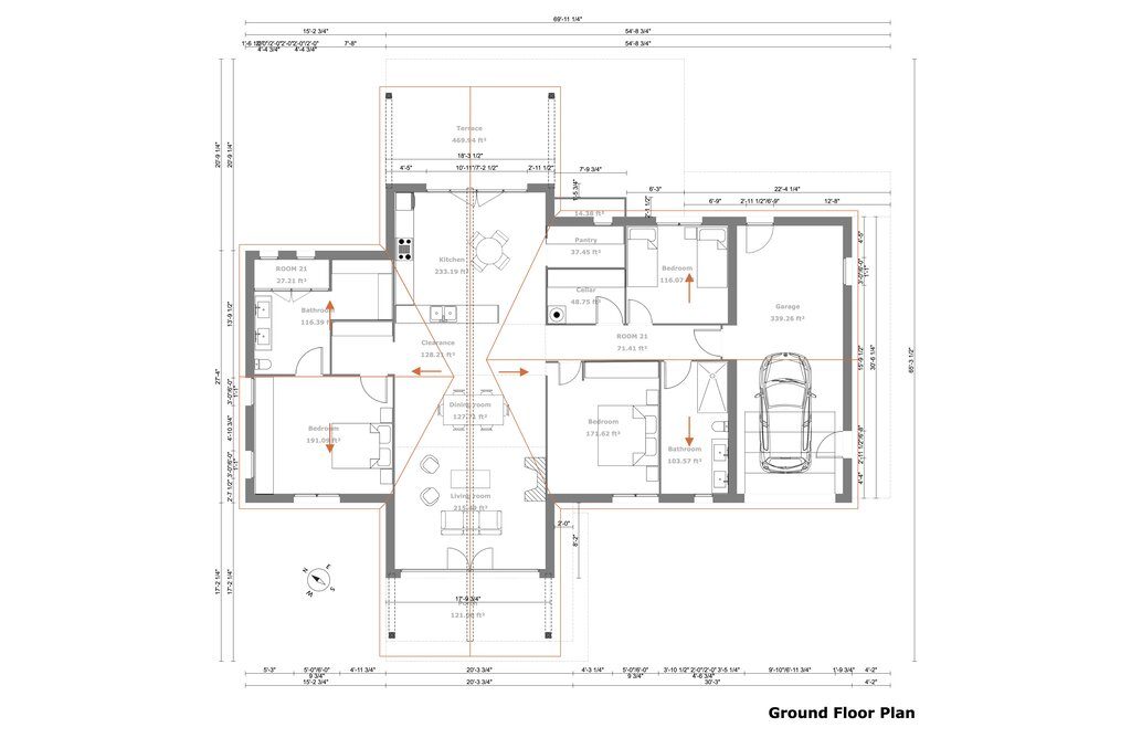 US_MODERN RANCH_GROUND FLOOR 2D PLAN