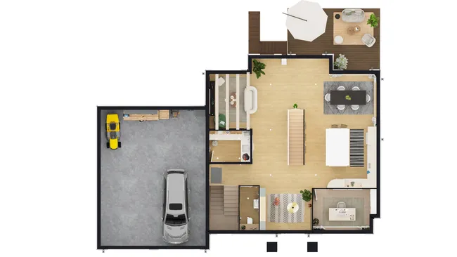 3d floor plan of a modern farmhouse designed with Cedreo