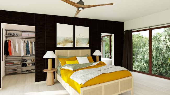 bedroom with bamboo wall