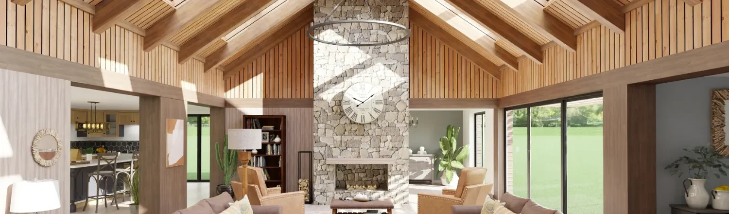 3D render of a barndo style livingroom for header designed with Cedreo