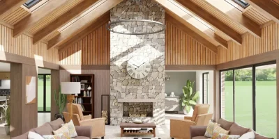 3D render of a barndo style livingroom for header designed with Cedreo