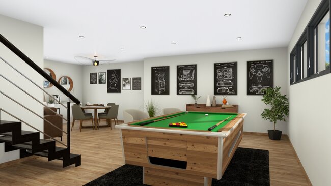 Game room in a basement