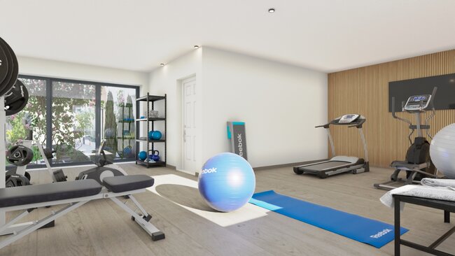 Home gym in a basement