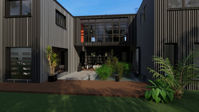 3D render of a luxury container home