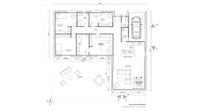 Maison 4 chambre RDC plan 2D