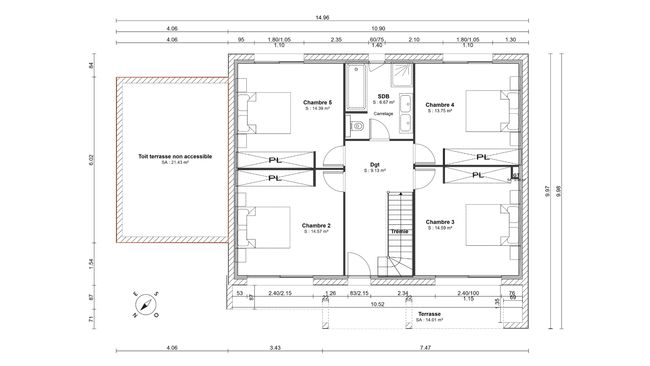 plan 2D composition des murs étage