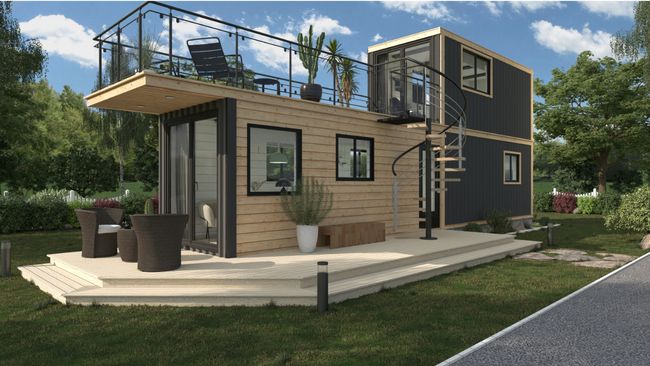 Shipping tiny house with rooftop example