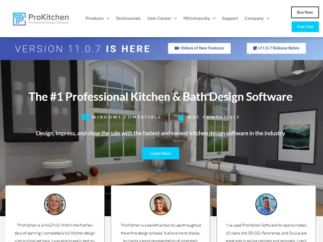 screenshot home page Pro Kitchen
