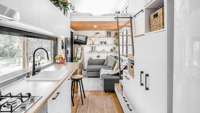 built-in furniture example in a shipping container home