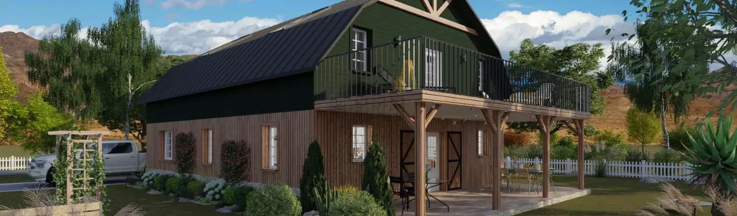 3D render of a barndo house designed by Cedreo