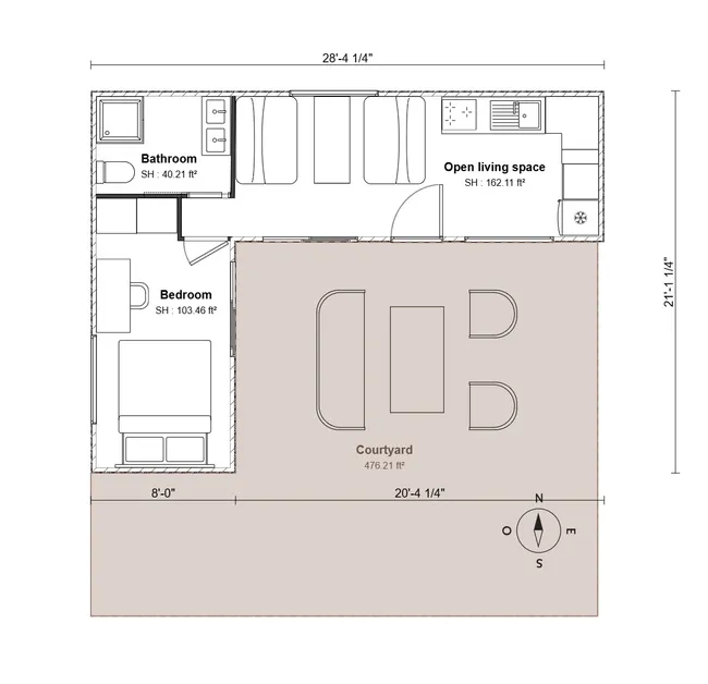 2D floor plan of a 2-Container Home by Cedreo