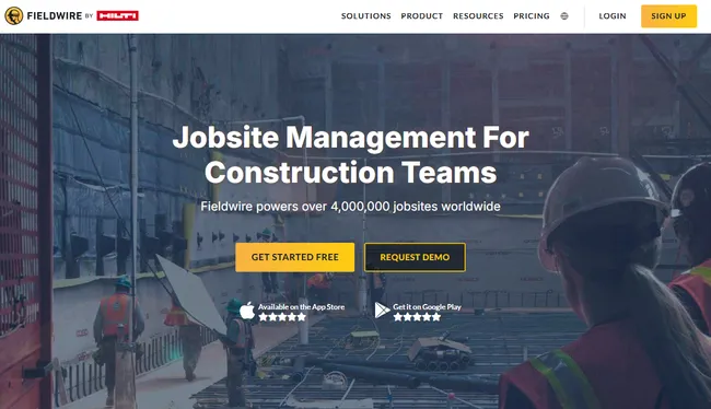 screenshot FieldWire home page