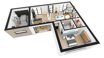 Planos en 3D de cocinas abiertas