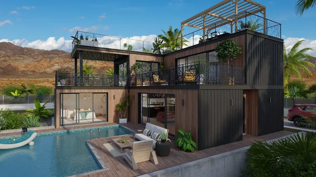 3D render of a luxury shipping container designed with Cedreo