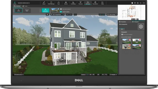screenshot Cedreo software - 3D render with sloped terrain