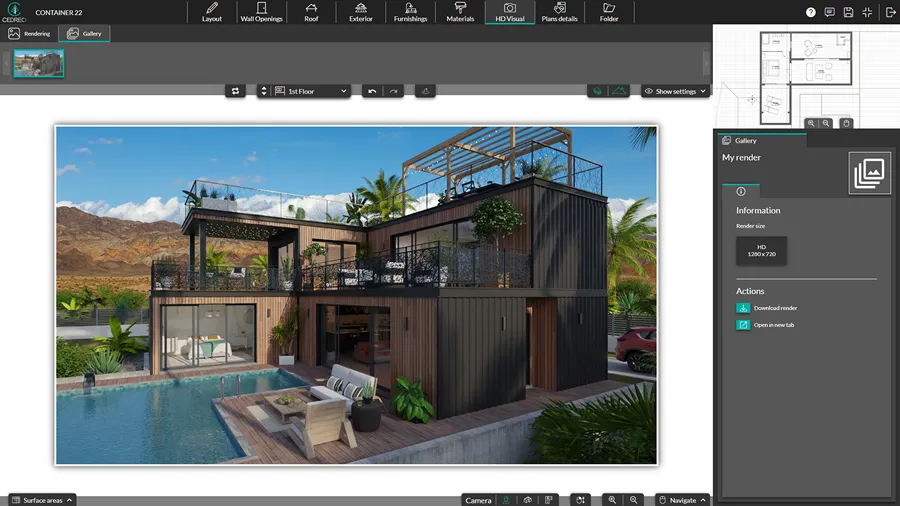 screenshot cedreo software generate container 3d render