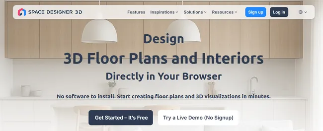 screenshot home page Space Designer