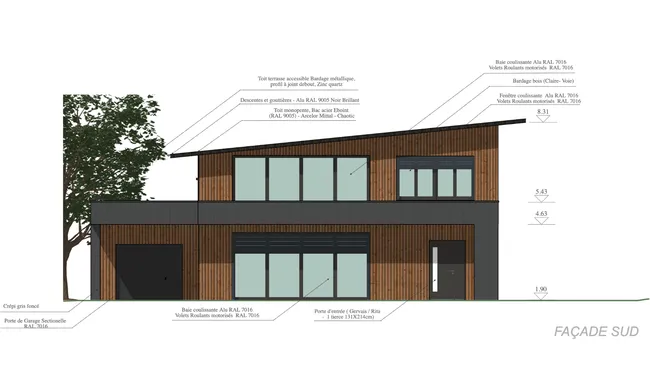 Plan de façade maison moderne en bois