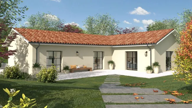 Rendu 3D d'une maison avec un toit  avec une noue généré avec Cedreo