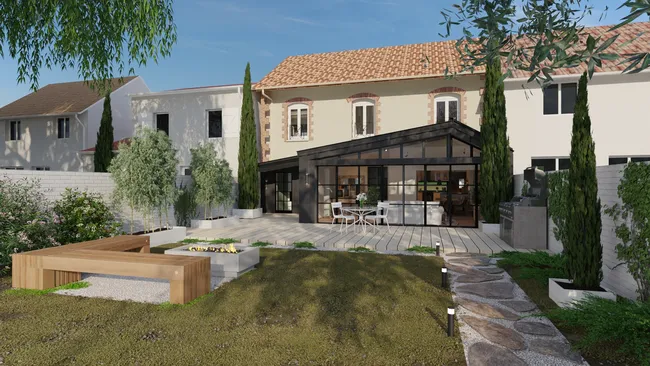 Rendu 3D d'une extension d'une maison traditionnelle - Cedreo