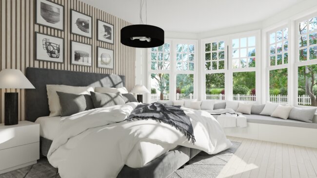 3D render of a bedroom bump out by Cedreo
