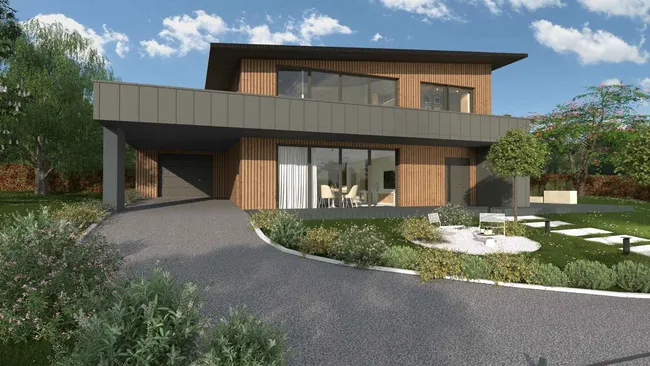 Casa con fachada de madera realizada por Cedreo