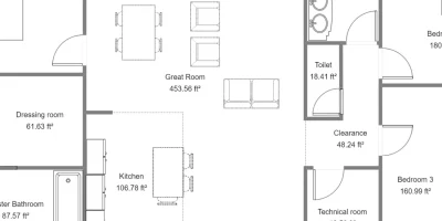 2D floor plan with symbols created with Cedreo - header floor plan creator page