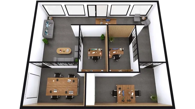 3D floor plan of a commercial space created with Cedreo
