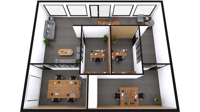 3D floor plan of a commercial space created with Cedreo