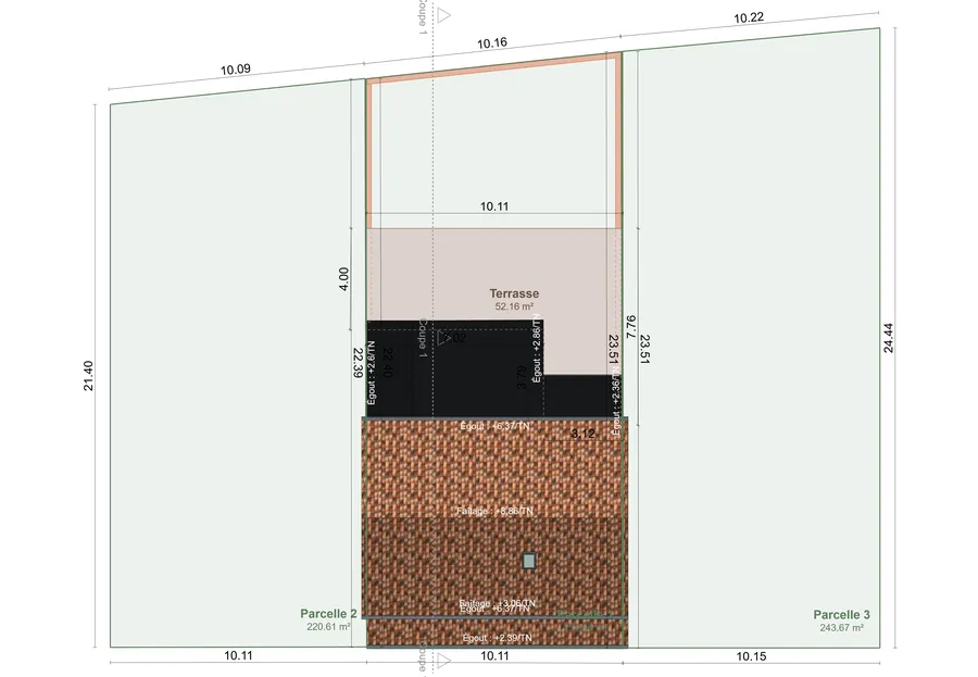 plan de masse d'une maison avec un projet d'extension véranda réalisé par Cedreo