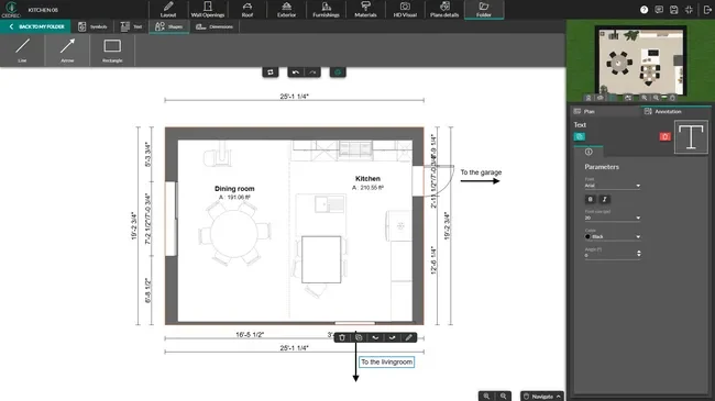 Cedreo software screenshot kitchen 2D plan