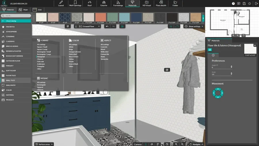 cedreo interface - materials step to customize bathroom