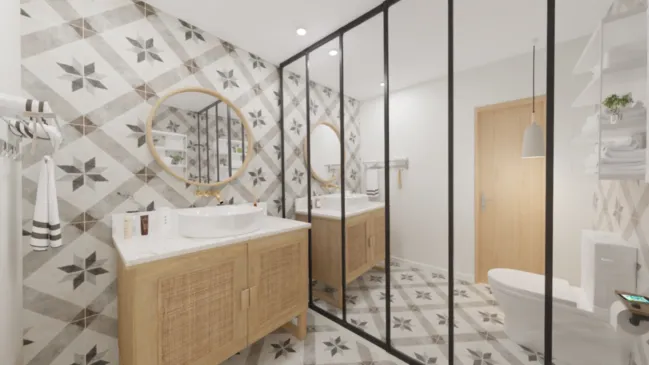 3D render of a powder room designed with Cedreo