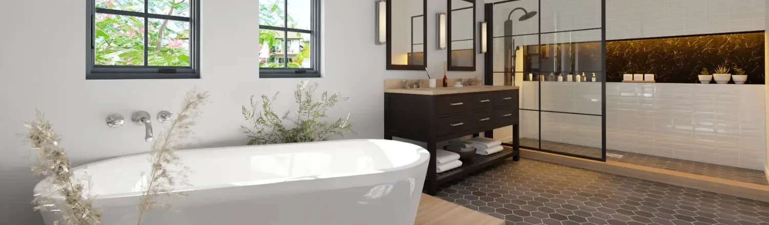 Bathroom 3D render for header blog post bathroom addition by Cedreo