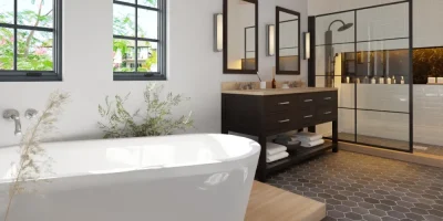 Bathroom 3D render for header blog post bathroom addition by Cedreo