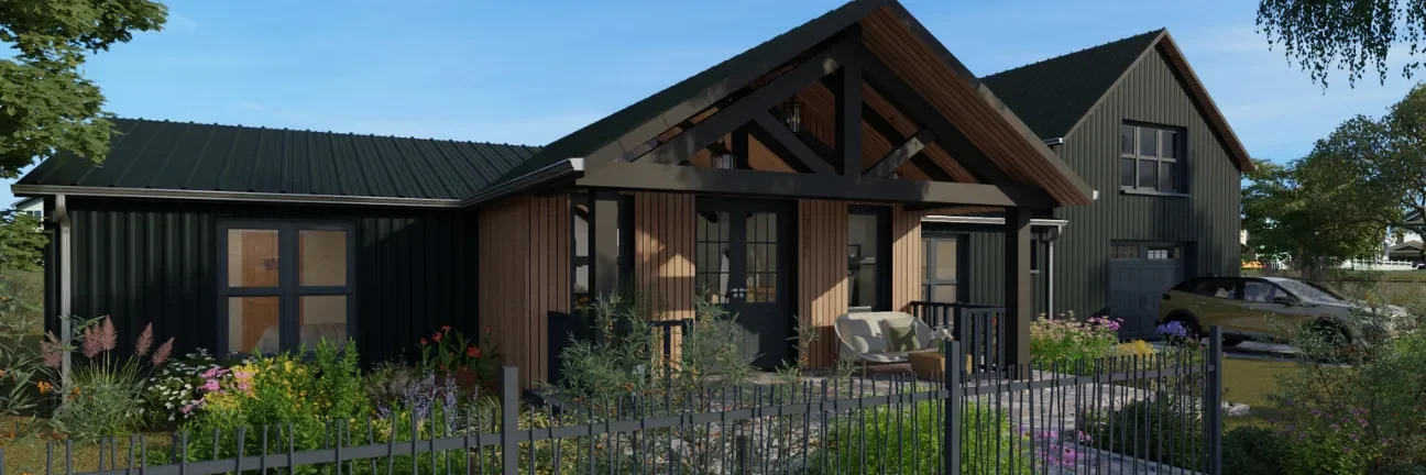 3D render of a ranch house with addition by cedreo