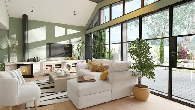 3D render of a livingroom addition with natural light by Cedreo