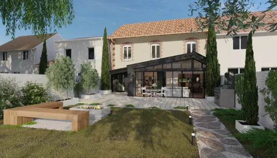 Rendu 3D d'une maison de ville avec une véranda réalisé avec Cedreo
