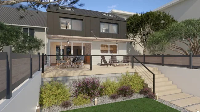 Rendu 3D d'une maison avec surélévation créé avec Cedreo