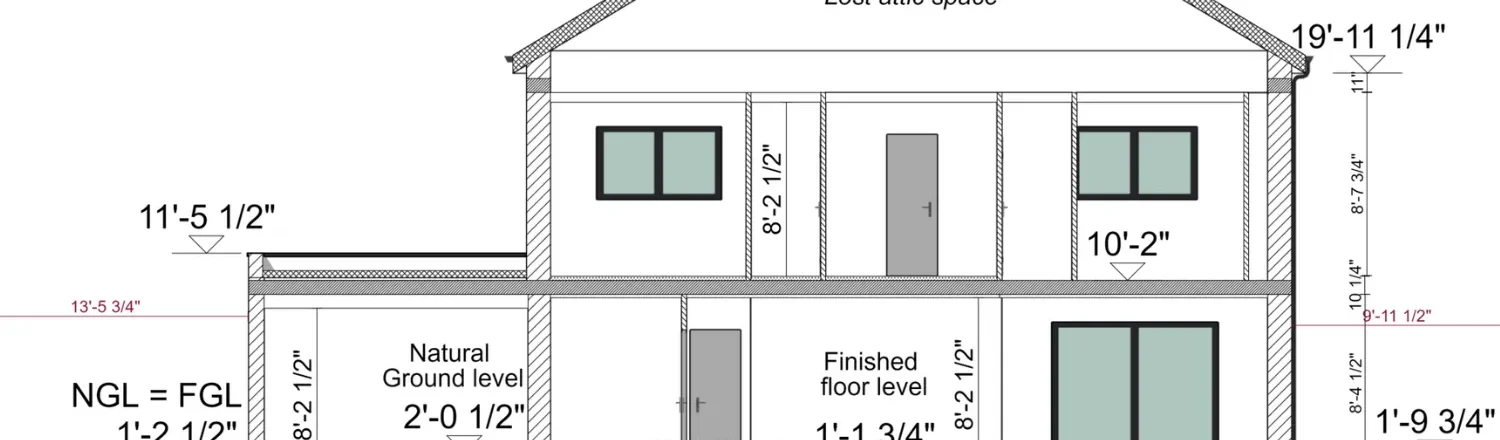 Cross section with annotations and elevation dimension made with Cedreo