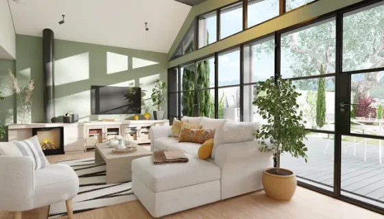 Renderización 3D de un salón realizada con Cedreo