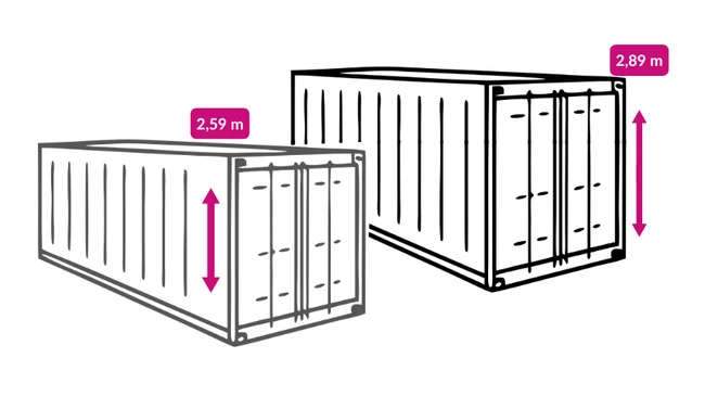 Illustration comparative d'un container classique et d'un modèle High Cube
