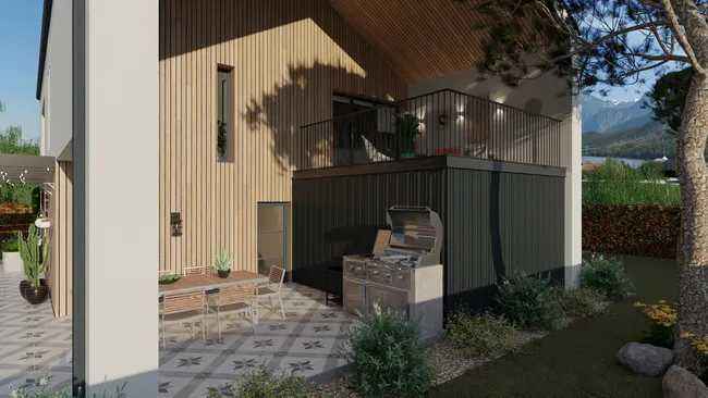 Rendu 3D d'un toit terrasse en container réaliser par Cedreo